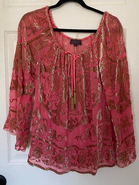 Hale Bob | Silk Blend Velvet Burnout Peasant Blouse